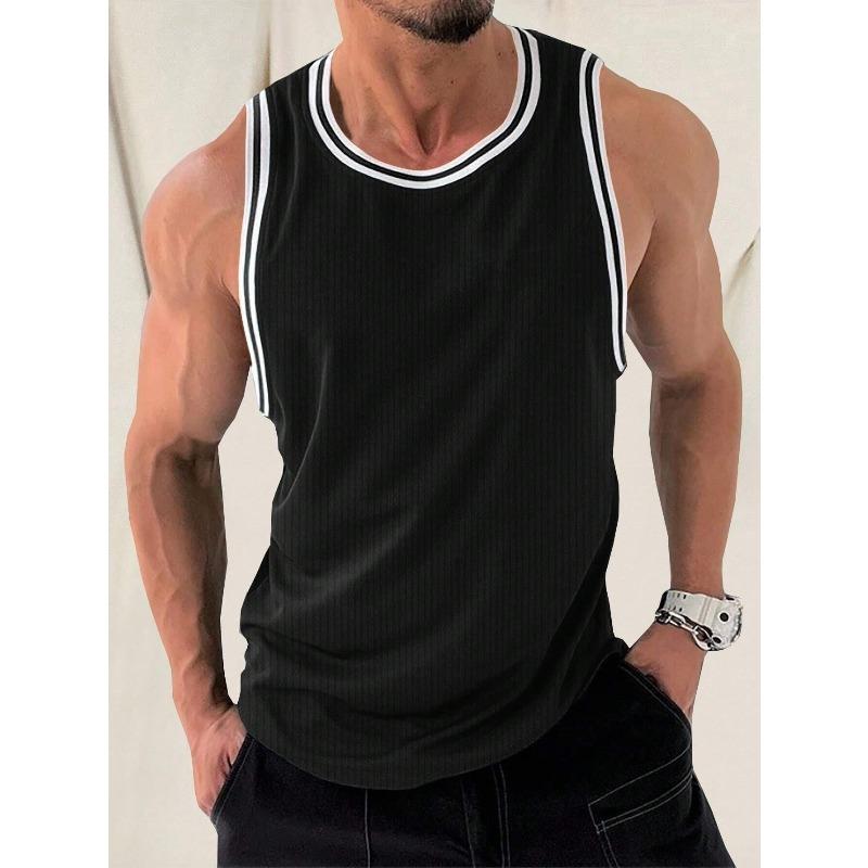 Men's Ribbed Knit Slim Fit Color Block Tank Top.