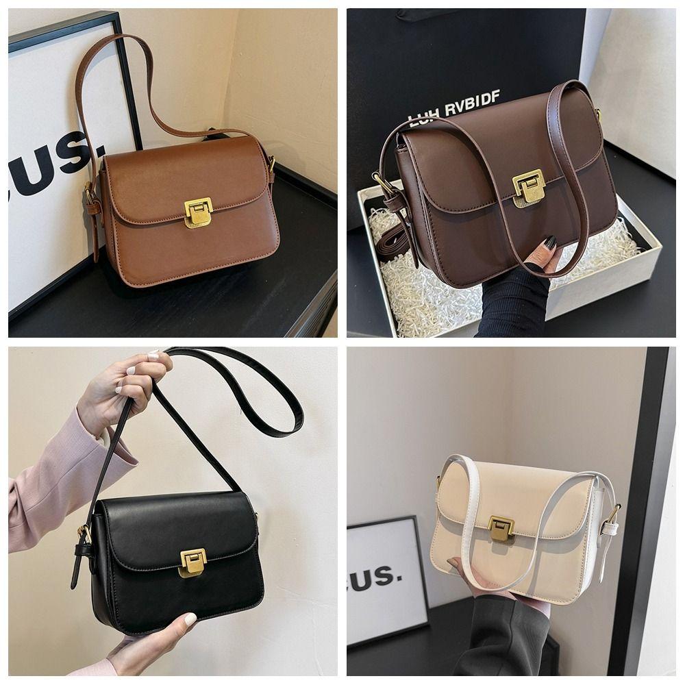 Solid Color Small Square Bag PU Leather Women's Armpit Bag Korean Buckle Shoulder Bag  Shooping