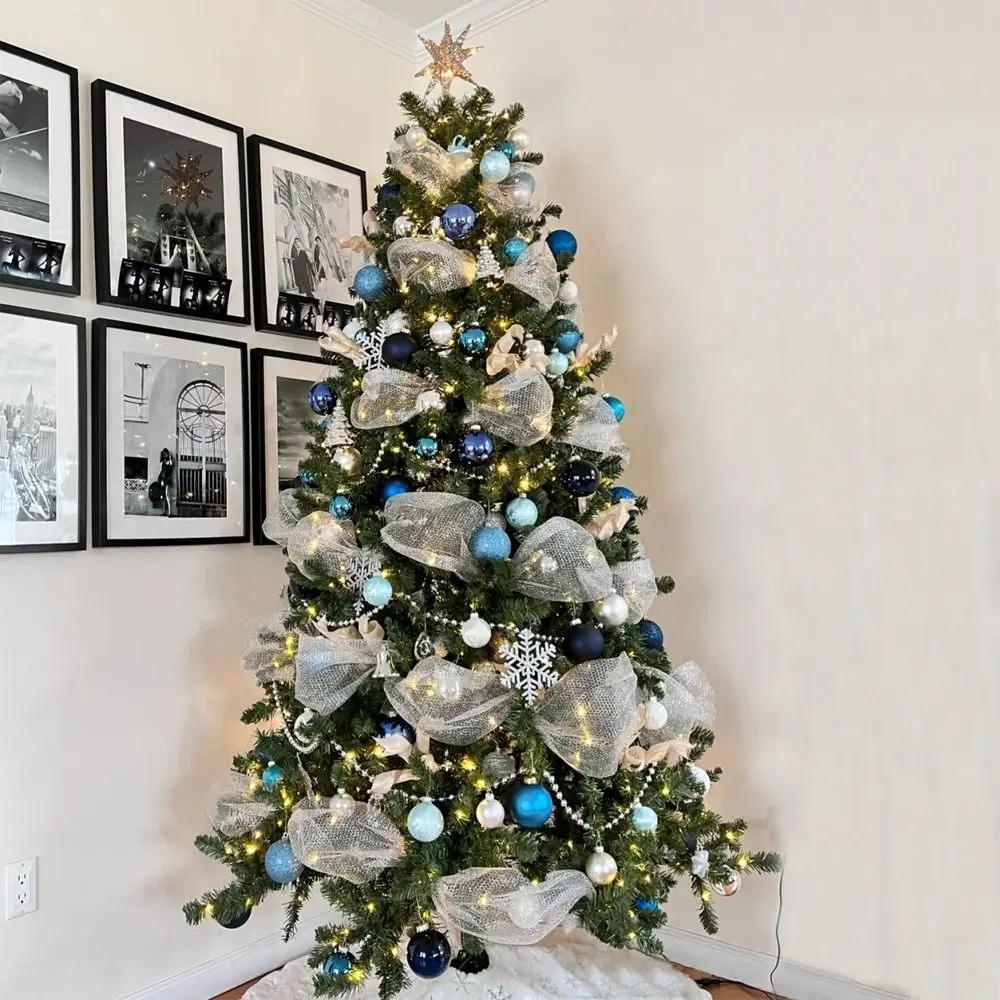 Shiny Christmas Decoration Mesh Ribbon 26cm Colorful Christmas Flower Wreath Mesh Net Handmade Xmas Tree Ribbon Christmas Decor