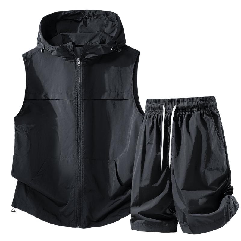 Summer Men's Sets Fashion Casual Quick Drying Breathable Vest Shorts Suits Male Sleeveless Jacket Shorts