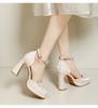 Neue Brautschuhe Hochzeitsschuhe - Französische Schleife Strassstein Blockabsatz Geschlossene Zehenpartie Sandalen, Bequem Nicht Ermüdend, Sexy Cut-Out für Club/Abend, XW-A938-13