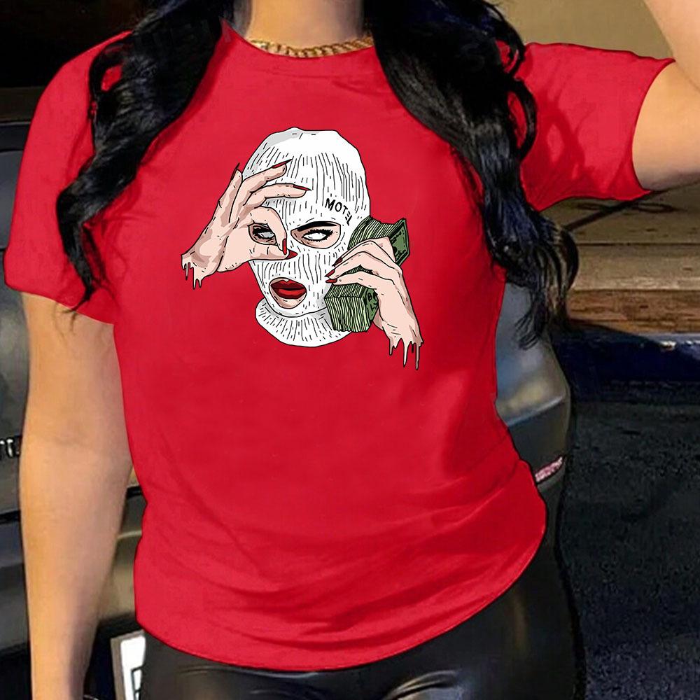 Spoof US Dollars Cotton T-Shirt Short Sleeve Round Neck Women 2d Print Tops