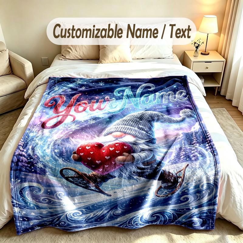 Gnome Theme Custom Blanket Personalized Name & Text Customized Soft Warm Throw Blanket Home Decor
