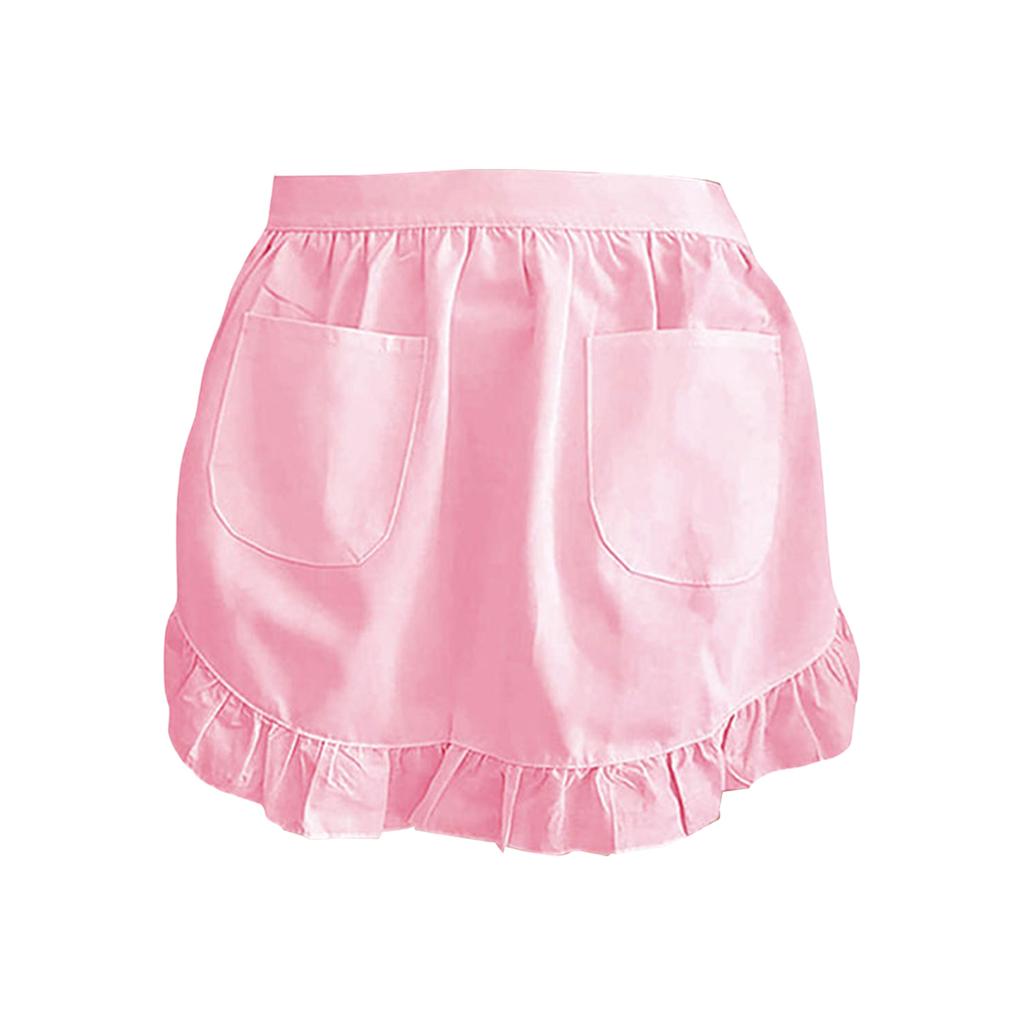 Grembiule da vita vintage da donna con tasche, design arricciato e fronzuto, costume da cameriera e cameriera, mezzo grembiule per cucina e pasticceria