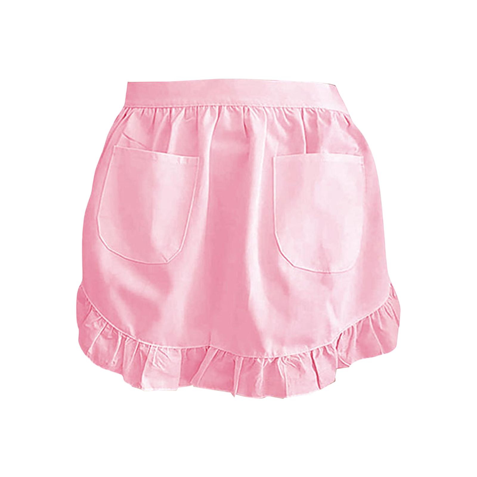 

Винтажный фартук на талию для женщин с карманами, с оборками и рюшами, костюм официантки, горничной, полуфартук для кухни и выпечки розовый