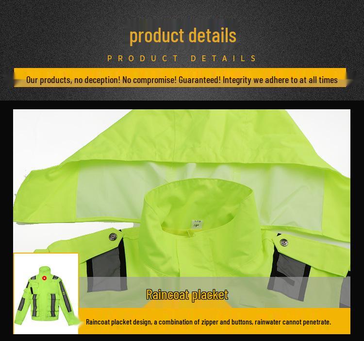 Stormproof Reflective Raincoat Workwear Set - Double-Layer Waterproof Two-Piece for Outdoor Traffic Duty