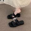 Wedge heel niche retro square head one-word slippers women's shoes outer wear 2025 summer with skirt French sandals