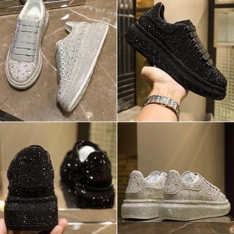 Adidași cu platformă cu sclipici de designer pentru femei, pantofi casual confortabili cu tălpi joase, pantofi de lux cu strasuri pentru femei, De Mujer
