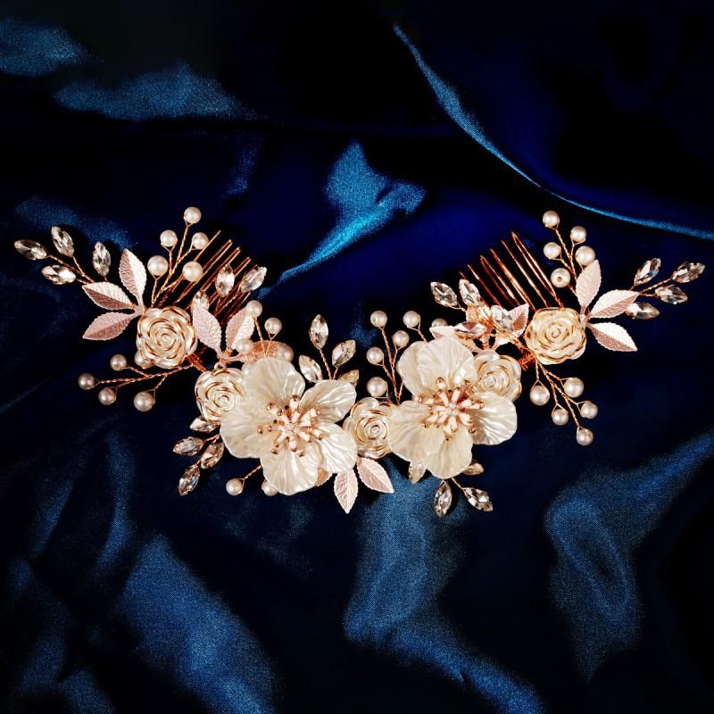 

White Acrylic Flower Bridal Headwear Pure Handmade Beaded Hair Comb Western-style Wedding Coil Double Band