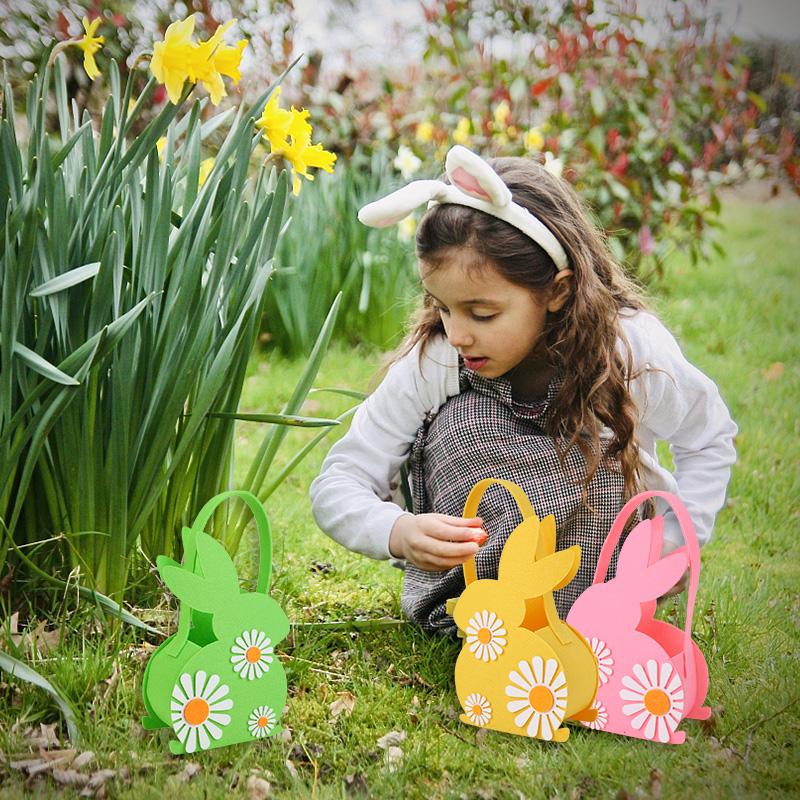 Easter Bunny Shaped Gift Bag Felt Egg Basket with Handle for Easter Decoration and Storage Kids Favors Candy Snacks Bag