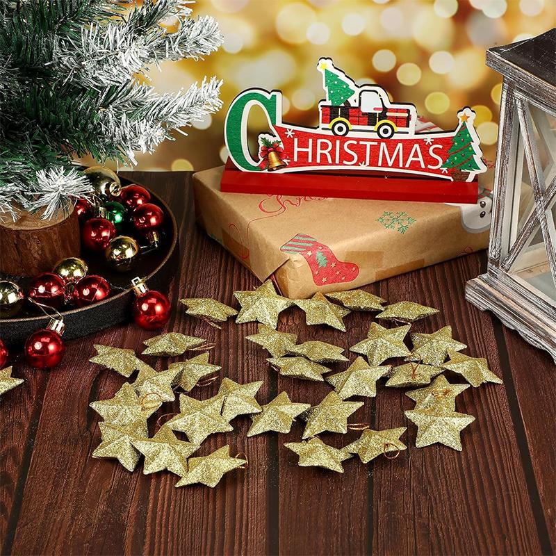 4Pcs 5CM Glitter Star Christmas Decoration Hanging Xmas Tree Pendant Ornament for Home Decor New Year 2026 DIY Gift Accessories