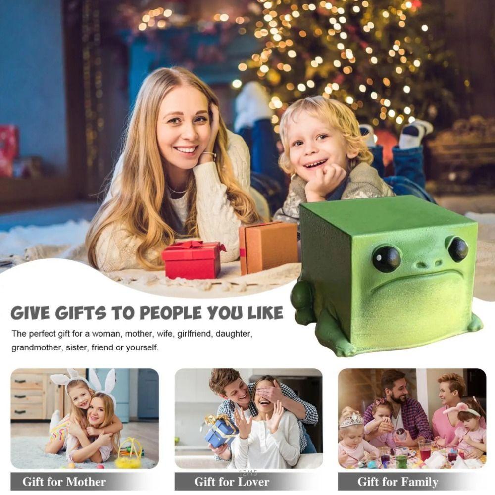 Funny Ugly-Cute Design Frog Resin Ornament Craft Creative Miniature Frog Figurines Square Shape Animal Statue Gift