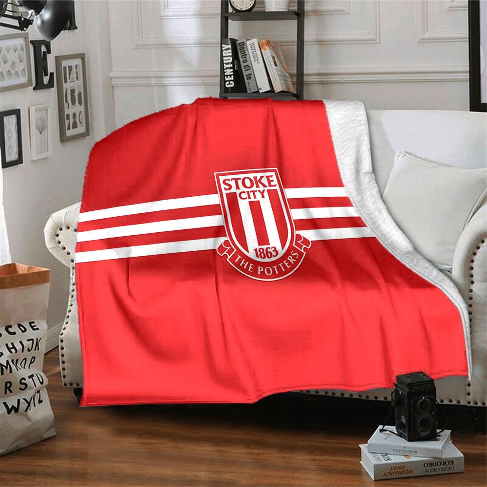 Stoke Football Club Flannel Blanket, Soft Polyester, Modern Design, All-Season for Camping, Travel, Gifts for Holidays or Birthdays