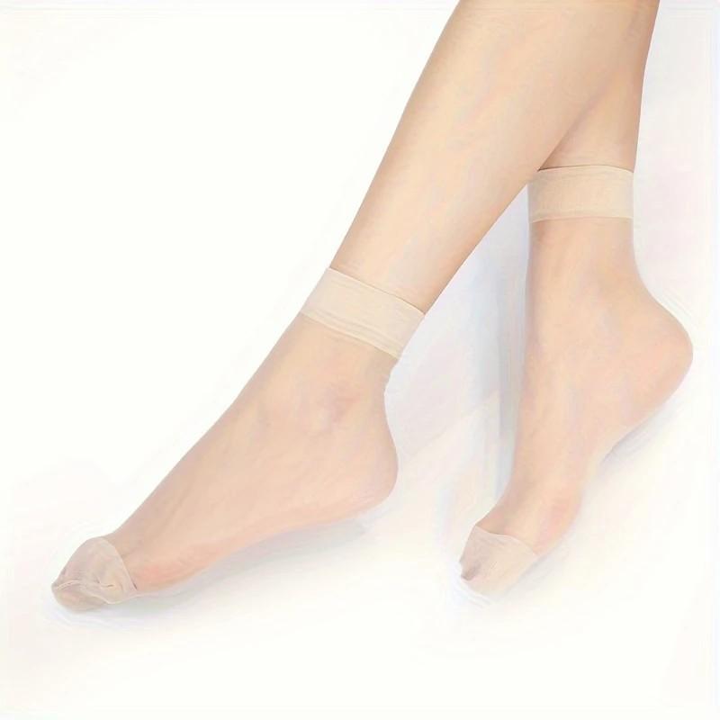 10 Pairs Women Transparent Thin Silk Stockings Summer Breathable Soft Comfortable Black Skin Tone Wear-Resistant Casual Socks