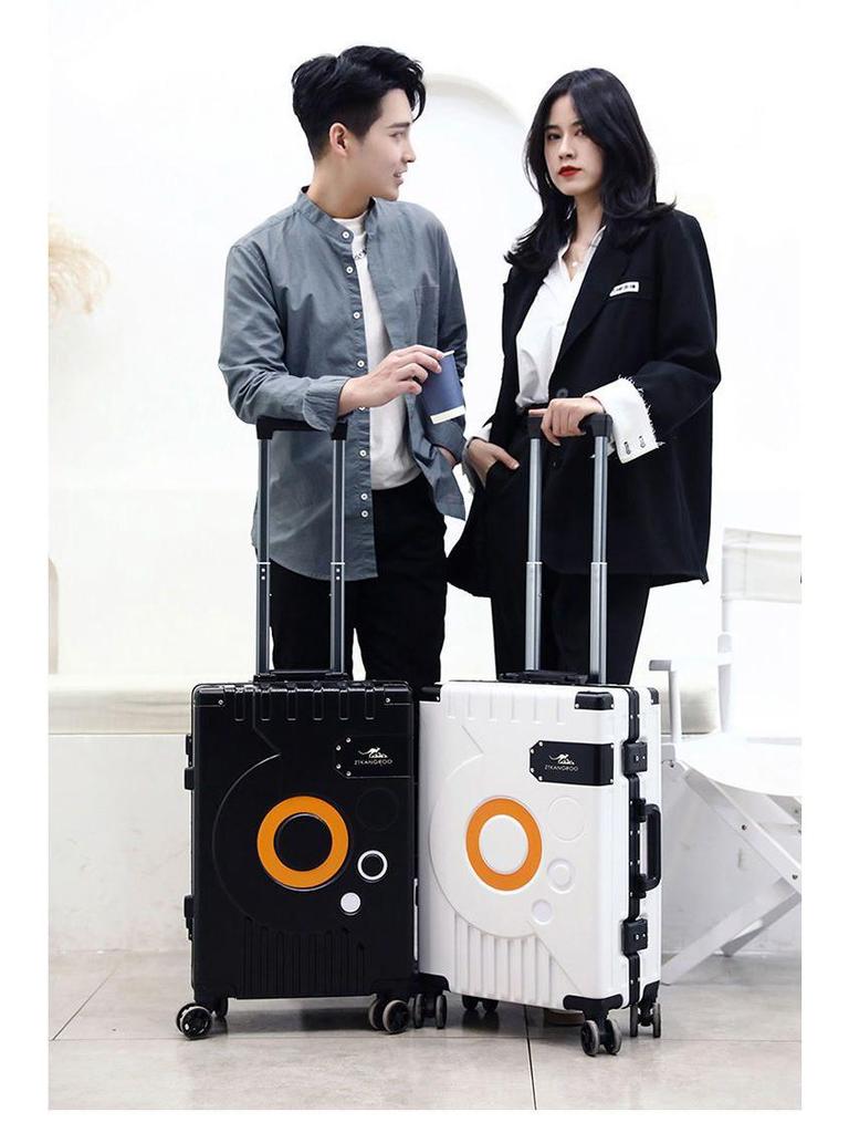 Aluminum Frame Leather Suitcase 20"/28" with Universal Wheels for Men, Women, Students