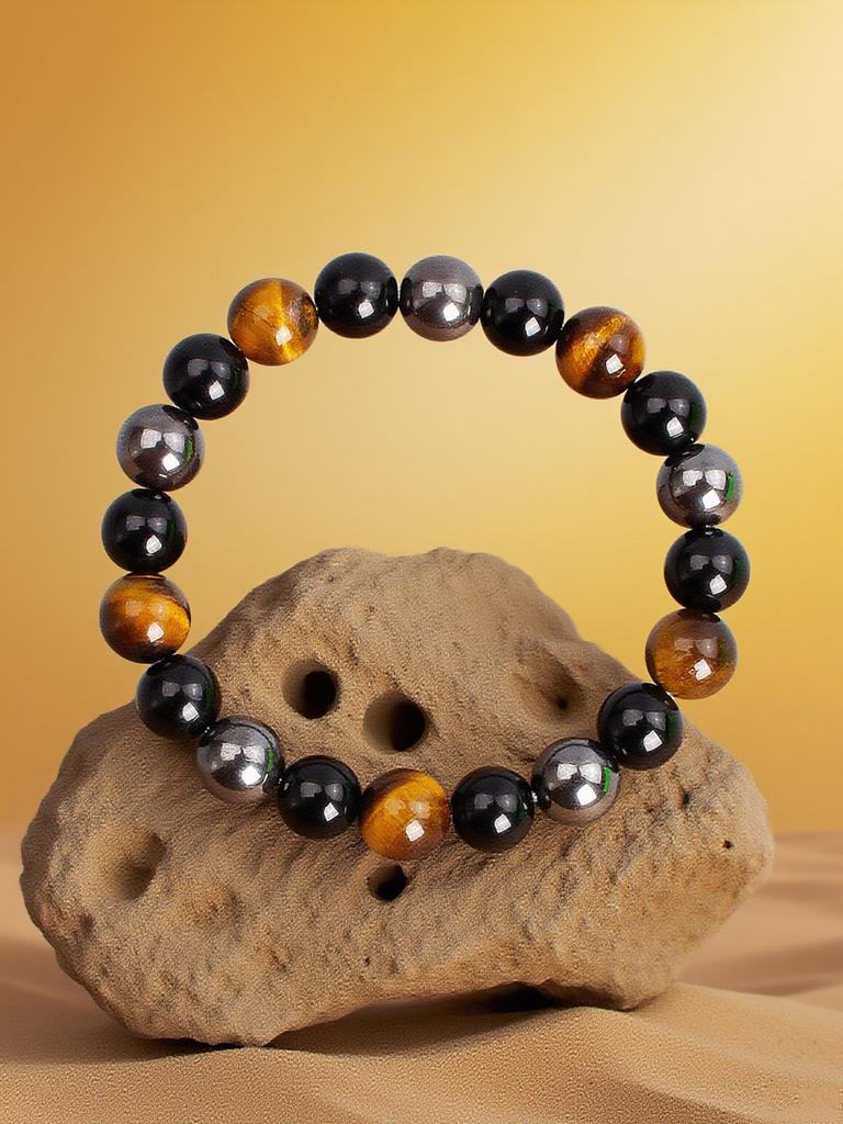 Natürliches Tigerauge Hämatit Obsidian Perlen Armband für Schutz Mut Erdung & Spirituelle Klarheit Energie Boost Schmuck