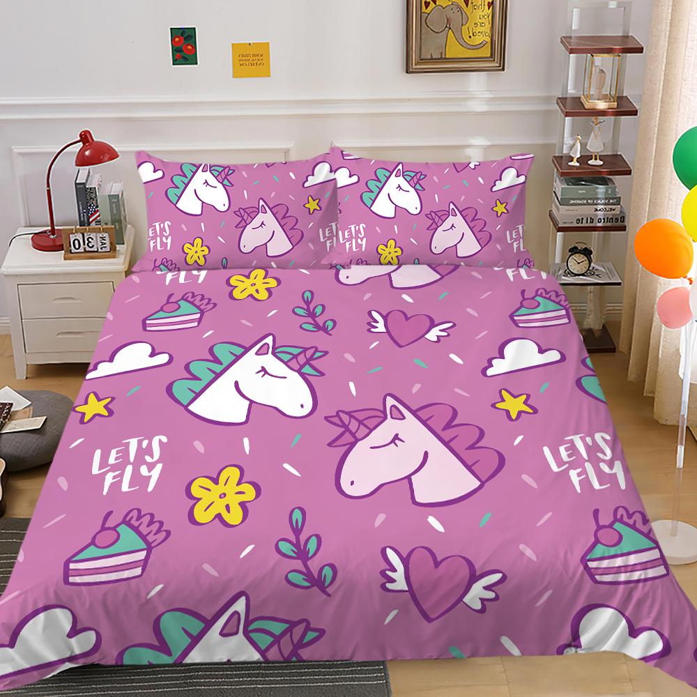 Unicorn Printing Bedding Cover Set Cute Duvet Cover Hot Sale Home Bed Clothes Boys Girls Bedroom Decor Single Double Size Bed Set