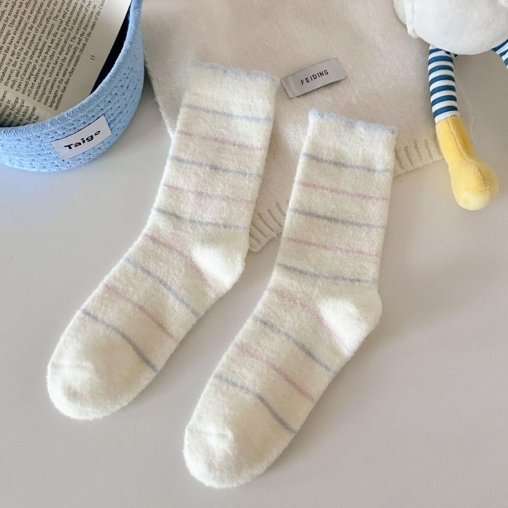 Weiche Acryl-Plüschsocken Wadenhoch Cartoon-Socken Niedliche Flauschsocken Für Damen