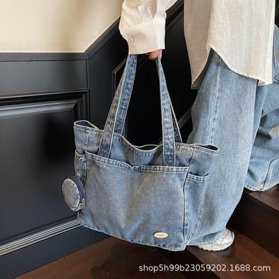 Retro lässige Denim einfache Handtasche Schultertasche Achseltasche einfarbig tägliche Damentasche neu