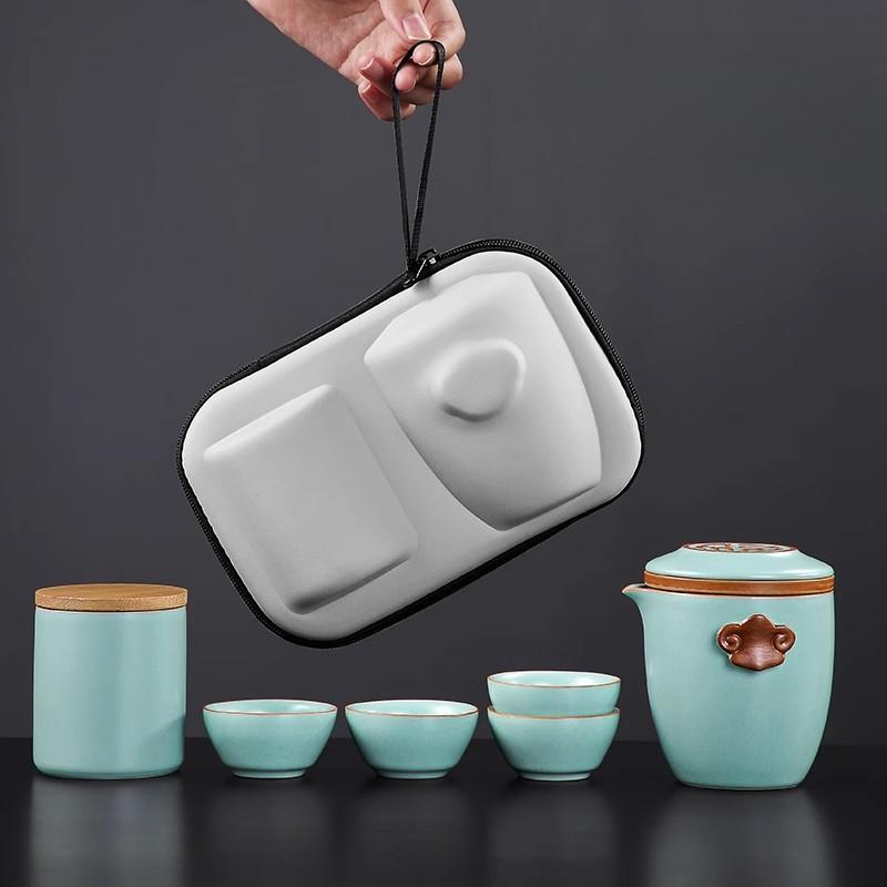 Ru Kiln Portable Travel Tea Set High-end Quick Cup Teacup One Person Outdoor Camping Tea Drinking Equipment