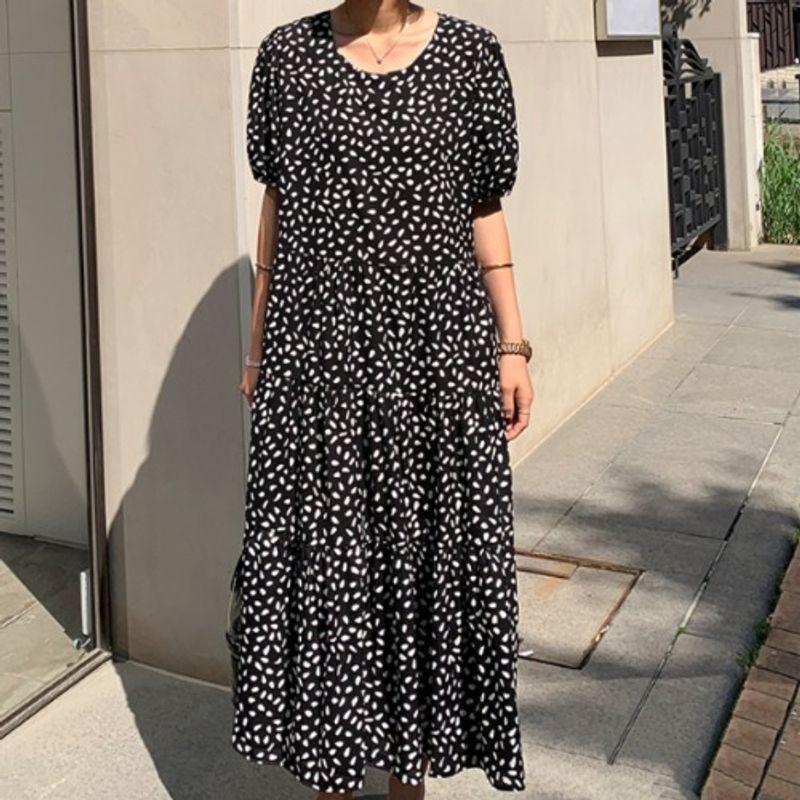 

European Station Irregular Dot Lining Casual Short Sleeve Black 3XL