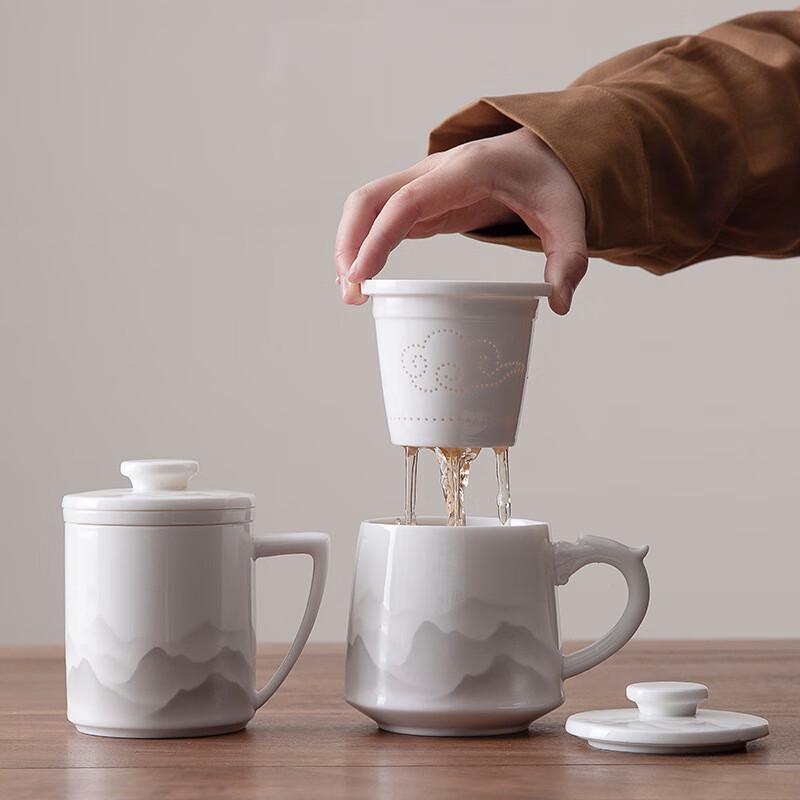 400ml Ceramic Tea Mug with Lid & Infuser, Dragon & Mountain Ink Art