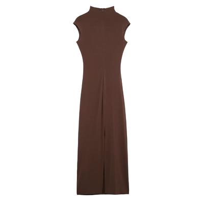 Women's Clothing Winter European and American Pleated Decorative Semi-turtleneck Sleeveless Midi Long Dress