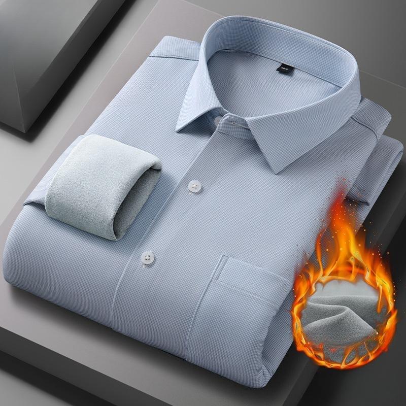 Men's Winter Sherpa Lined Shirts Long Sleeve Button Down Fleece Dress Shirts for Men Business Casual Warm Comfortable Thermal Shirt With Pockets