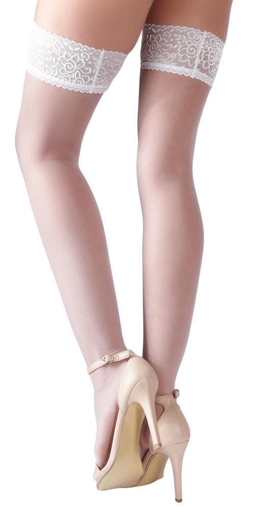 Cottelli LEGWEAR - Weiße Klassische Spitzenstrümpfe XS