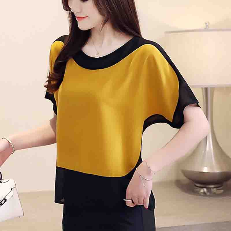 Blusas de gasa de verano para mujer, blusas de manga corta, blusas holgadas, ropa elegante de oficina, 3397