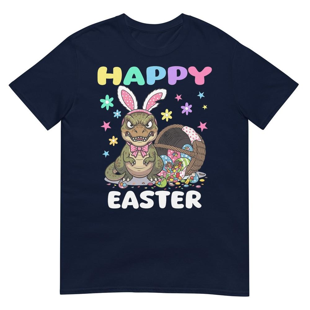 Happy Easter T Rex Dinosaur Candy Bow Easter Bunny Egg Kids Tshirt S