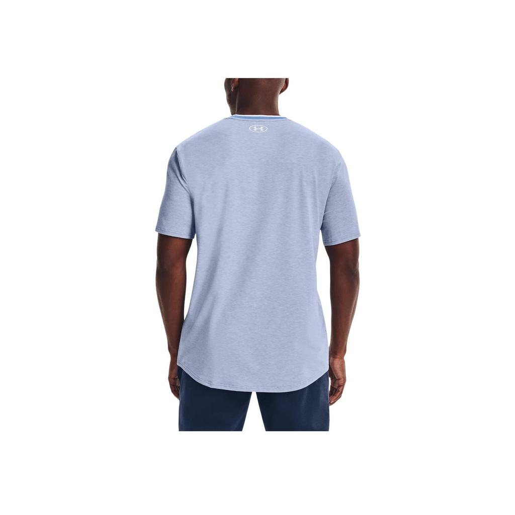 Under Armour Solid Color Letter Running Training Crew Neck Short Sleeve T-Shirt Men Tops Washed-Blue 1361756-420