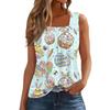 Women's Fashion Sexy Pleated Square Neck Easter Print Sleeveless Vest Top