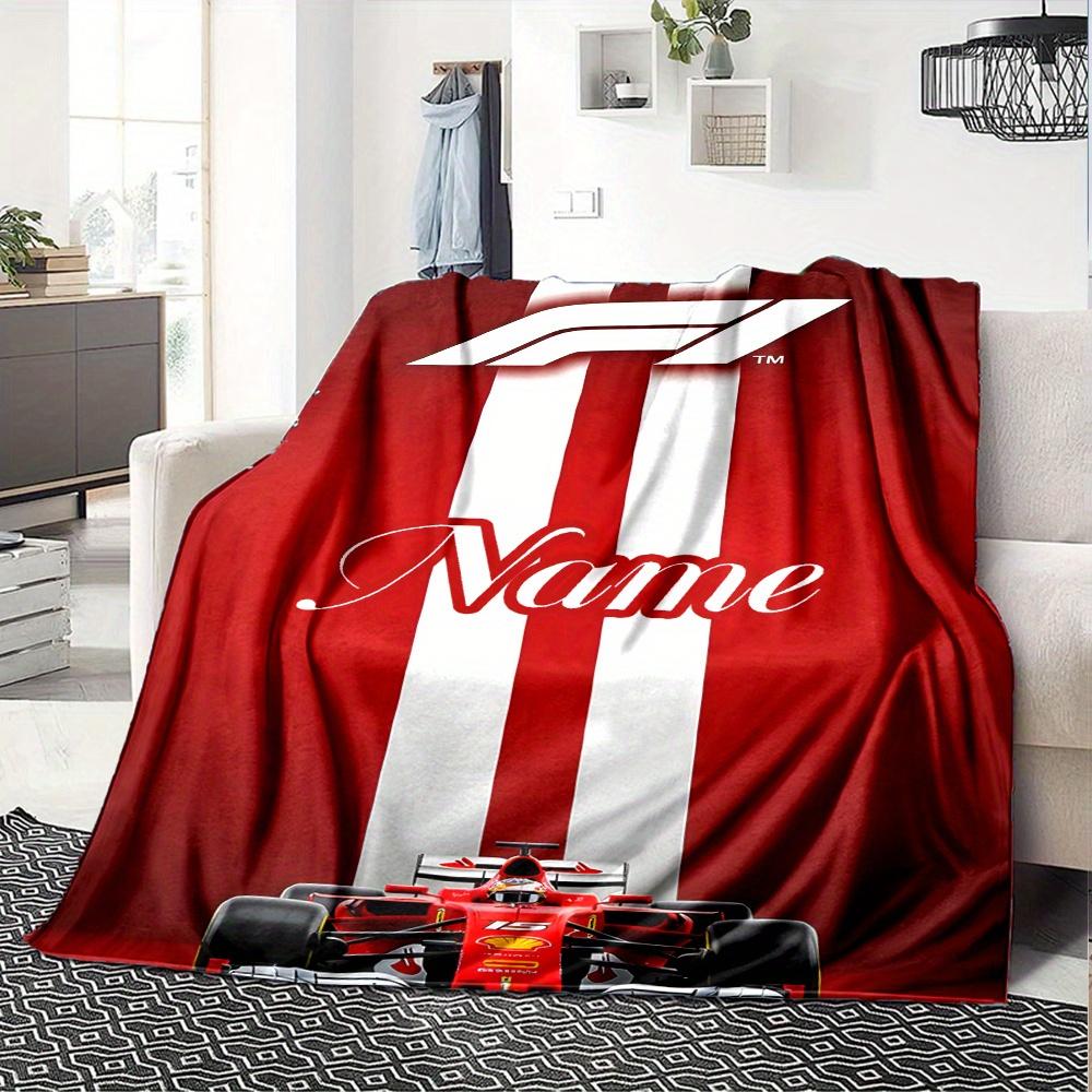 F1 Formula One Race Car Red Background Customized Your Name Blanket Lightweight And Comfortable Warm Blanket Suitable For Bed Home Chair Office Sofa