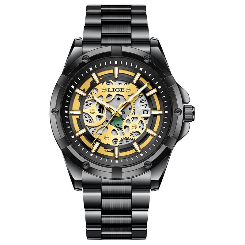 Mens Quartz Watches Top Brand Luxury Stainless Steel Waterproof Hollow Out Male Wristwatches