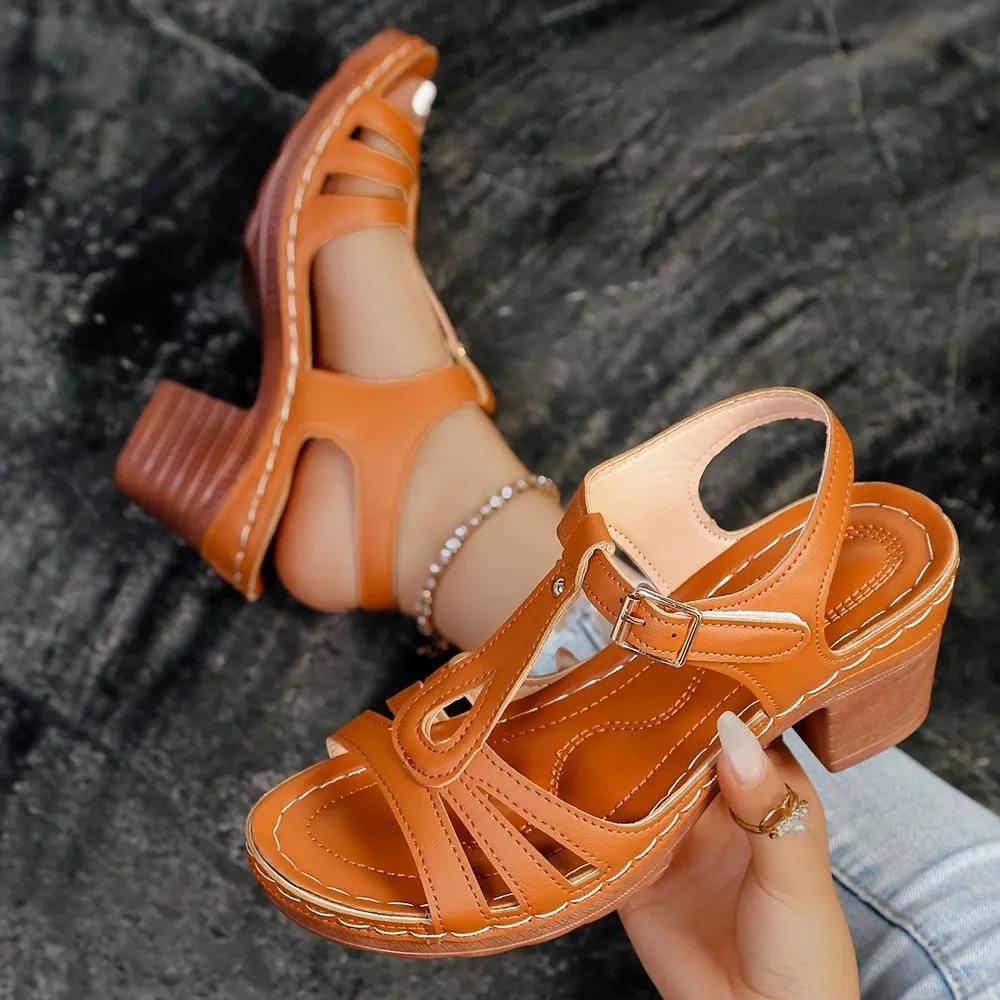 Women High Heels Sandals Light PU Leather Sandals Summer Open Toe Fish Mouth Sandal Fashion Thick Heels Women Platform Sandalias
