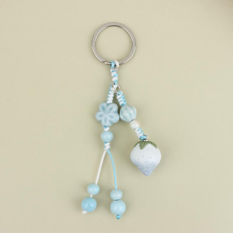 Handmade Ceramic Strawberry Pepper Keychain Vintage Style Smooth Surface Key Ring for Purse Hanging Decoration Gift