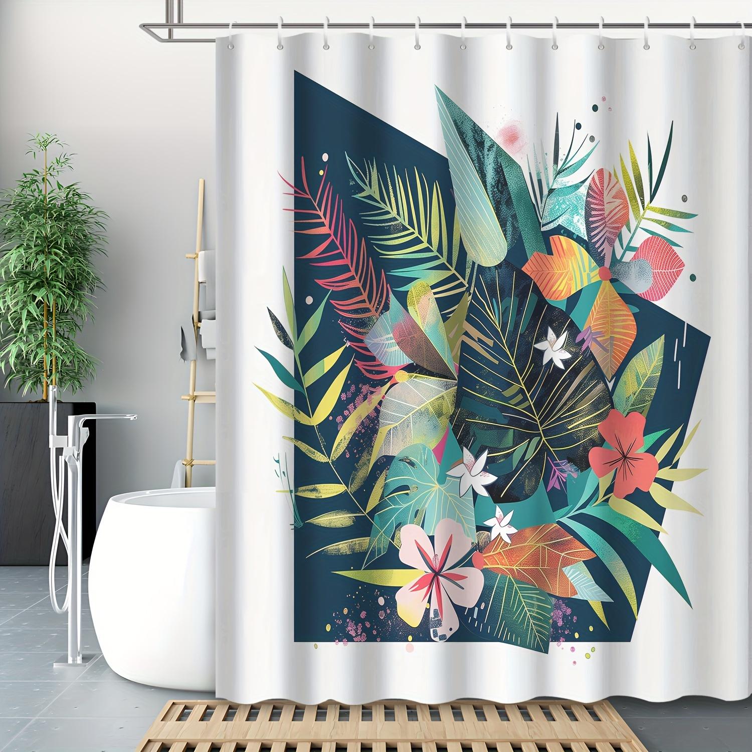 

Modern Abstract Plant & Flower Shower Curtain - 72X183Cm, 12 Hooks, Waterproof, Machine Washable, Floral Pattern, Polyester W60H190(CM)-1 Pcs