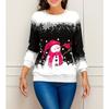 Casual Christmas Party Shirt with Snowman and Penguins Print, Long Sleeve Thin O-Neck
