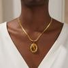 18K Gold Plated Titanium Steel Necklace Women Light Luxury Colorful Oval Stone Pendant Jewelry