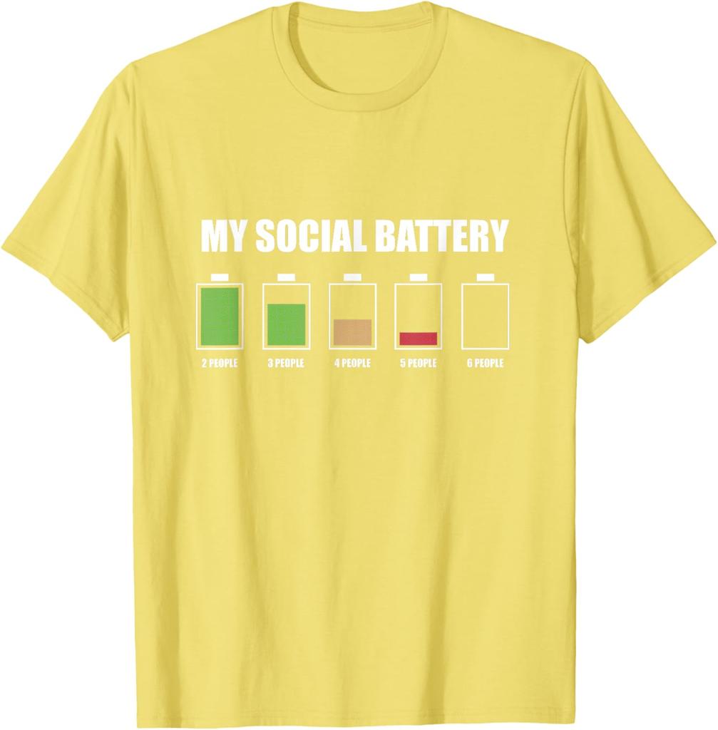 Moje sociální baterie Vtipné tričko s grafikou pro introverty Pánské ležérní bavlněné tričko s kulatým výstřihem a krátkým rukávem