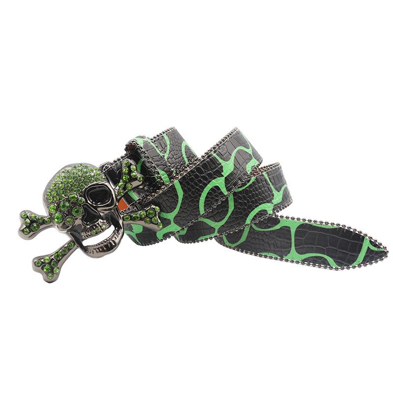 European and American Printed Rhinestone Belt, Big Skull Dark Decorative Belt, BB Belt Belt