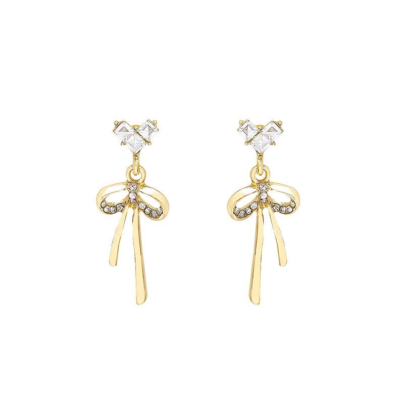 French love bow zircon stud earrings women's new niche design earrings fashion versatile Internet celebrity ear jewelry