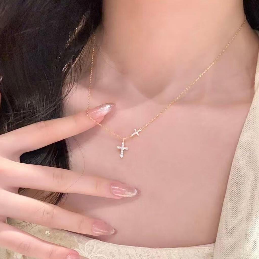 Vintage Double Cross Pendant Clavicle Necklace For Women Simple Luxury Versatile