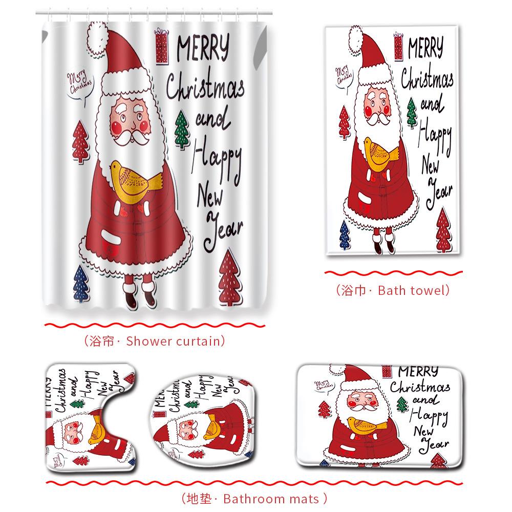 Christmas Bathroom Shower Curtain Bath Towel Floor Mat Five-Piece Set Bathroom Toilet Carpet Shower Foot Mat