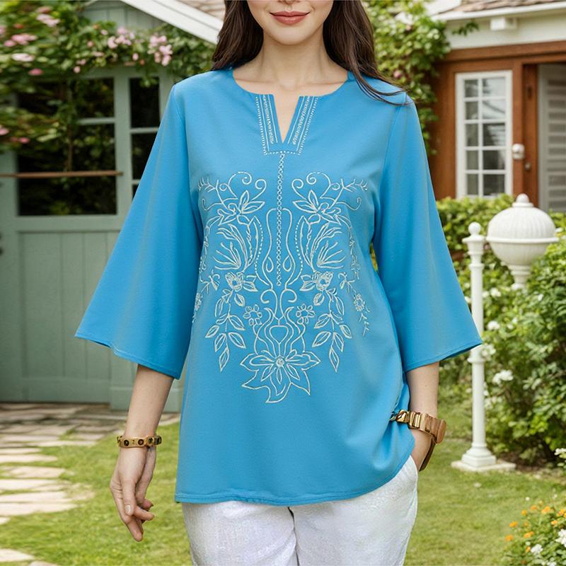 

ZANZEA Women Casual V-Neck 3/4 Sleeve Ethnic Print Loose Blouse XL