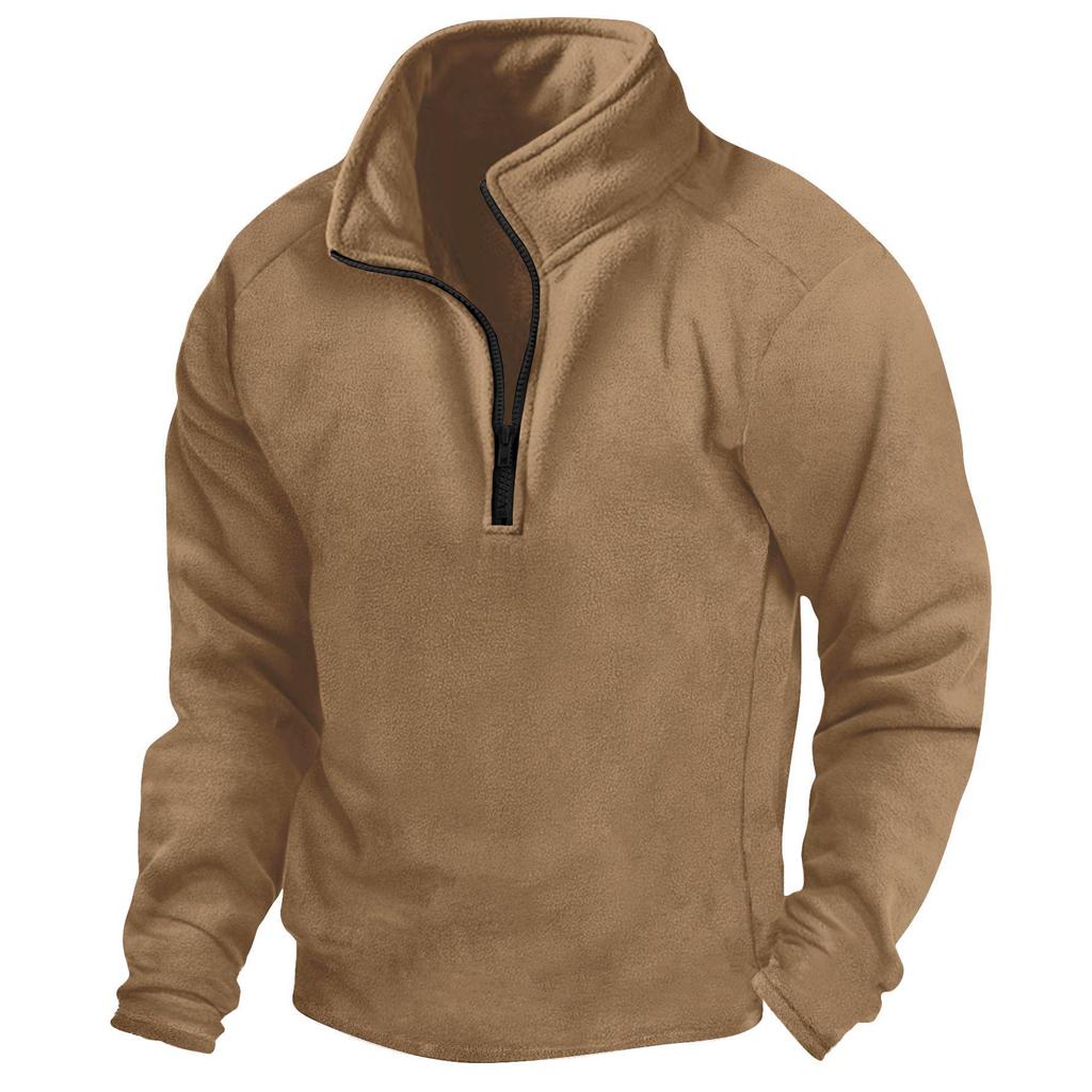 Men's Stand Collar Half-Zip Fleece Sweatshirt for Outdoor Sports - Solid Color, Warm, Autumn/Winter