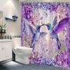 3D Purple Hummingbird And Flower Shower Curtain Waterproof Bath Decor Romantic Artistic Bathroom Curtains For Women