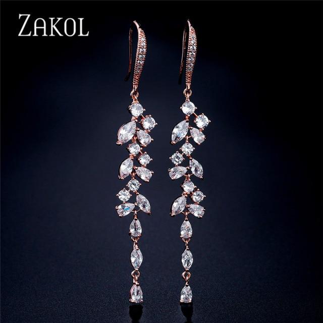 Nieuwste Cz Zirkonia Kristal Blad Lange Hangende Oorbellen Voor Elegante Vrouwen Bruids Bruiloft Sieraden Accessoires Cadeau Ep2232 black