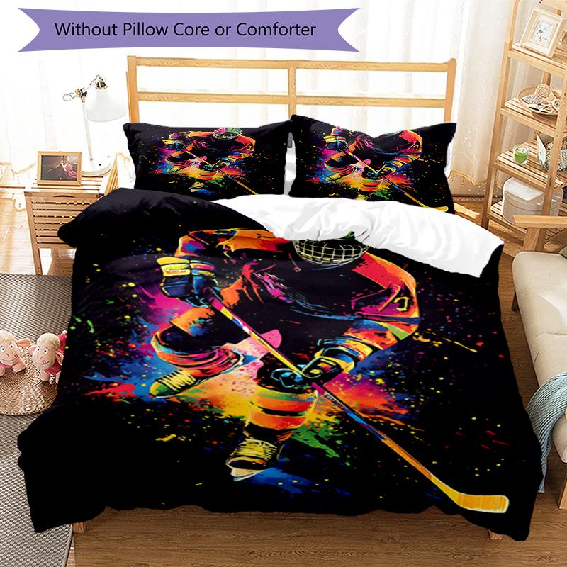 3pcs Ice Hockey Bedding Set Duvet Cover Closure Includes 1 Duvet Cover & 2 Pillowcases, Soft and Comfortable for All Seasons.